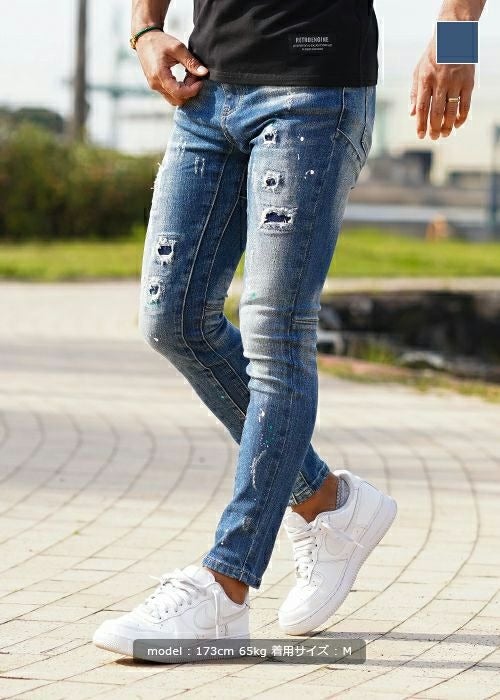 RTEG アダムスジャグラー スキニー デニムパンツ 蛍光ペイントダメージ加工⭐︎ デニムコラム｜adamsJUGGLER （アダムスジャグラー） 公式オンライン