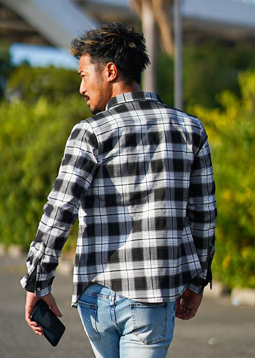 バリオスチェックロングシャツ | adamsJUGGLER（アダムスジャグラー