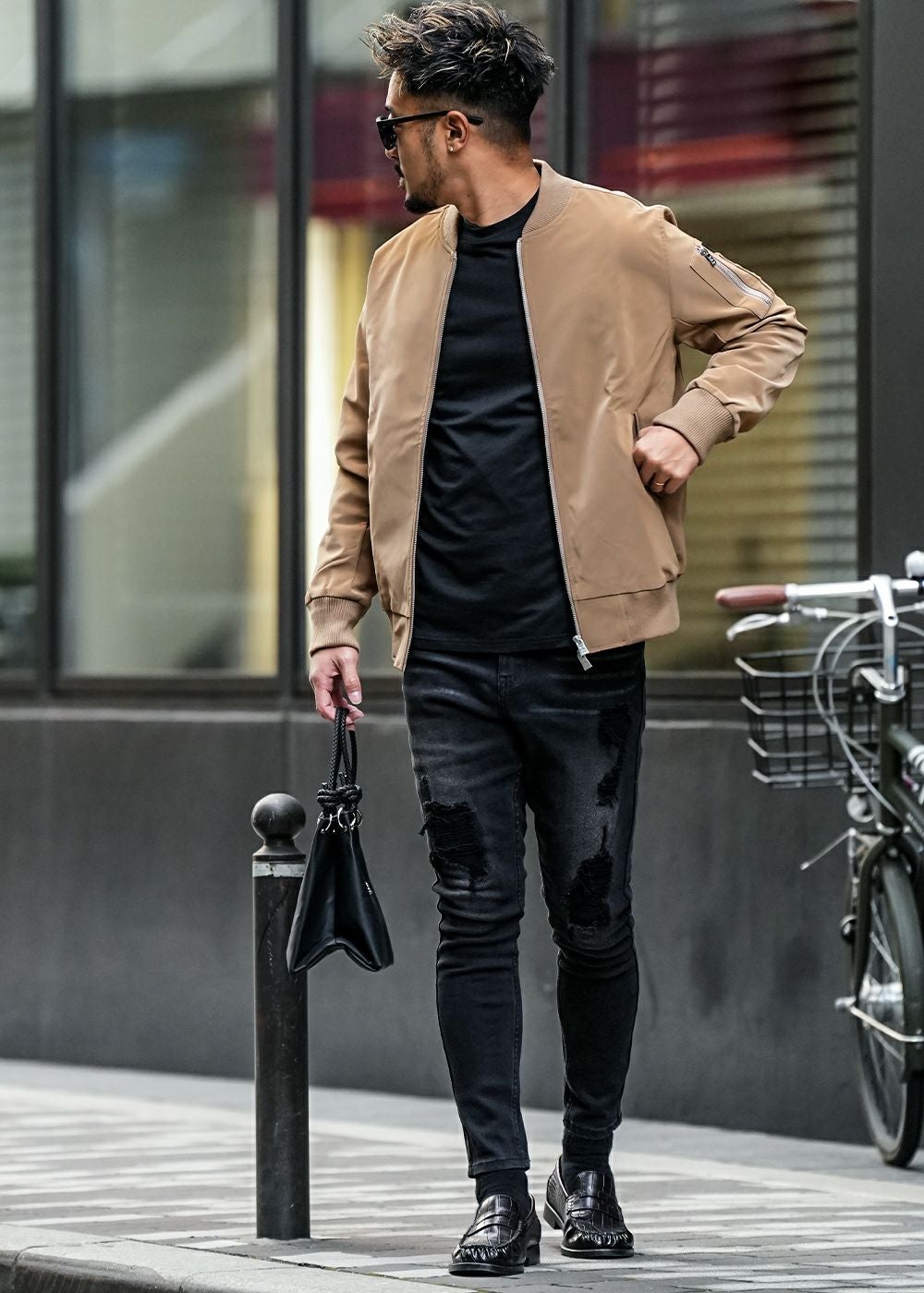 バーティカルダメージブラックデニムロングパンツ | adamsJUGGLER