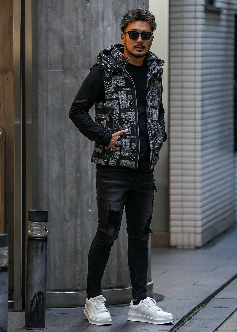 バーティカルダメージブラックデニムロングパンツ | adamsJUGGLER 