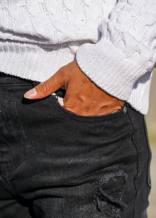 バーティカルダメージブラックデニムロングパンツ | adamsJUGGLER