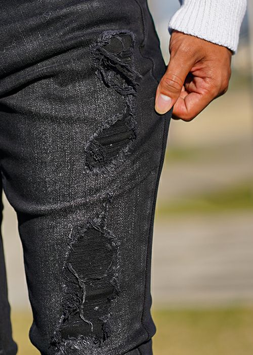 バーティカルダメージブラックデニムロングパンツ | adamsJUGGLER