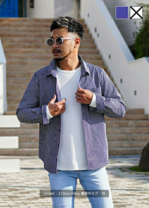 23/ストライプシアサッカーロングシャツ | adamsJUGGLER（アダムス