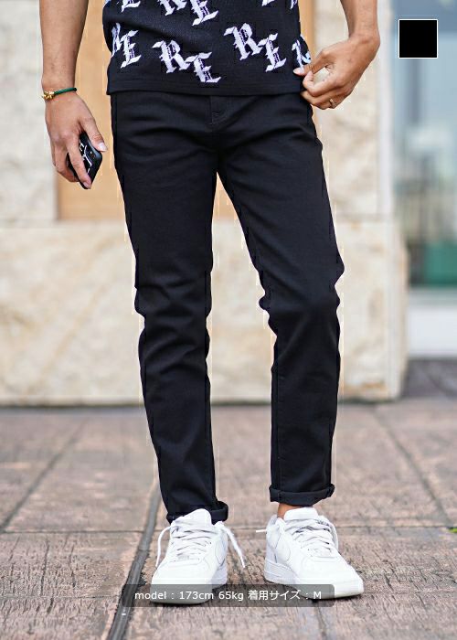 11.3ブラックスキニーパンツ ストレッチペイントデニム／ストレッチ