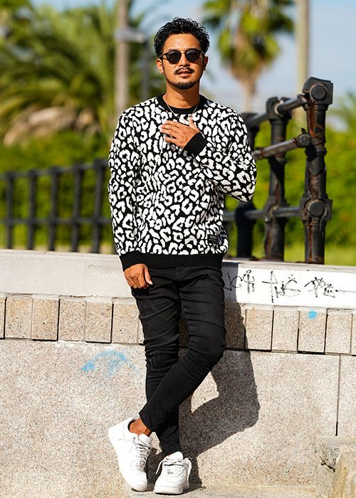 12Gレオパードニット クルーネック／ニット／メンズ