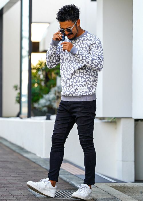 12Gレオパードニット クルーネック／ニット／メンズ