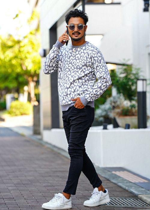 12Gレオパードニット クルーネック／ニット／メンズ