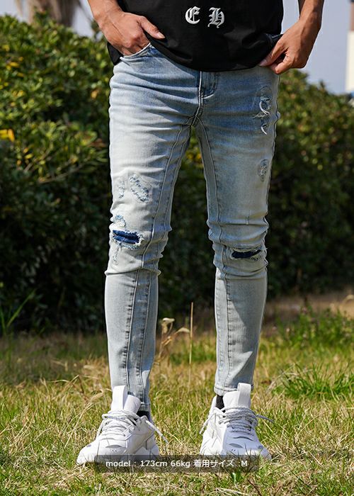 アダムスダメージジーンズ L/インディゴダメージデニムロングパンツ | adamsJUGGLER（アダムス