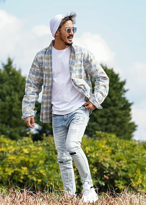 L/インディゴダメージデニムロングパンツ | adamsJUGGLER（アダムス 