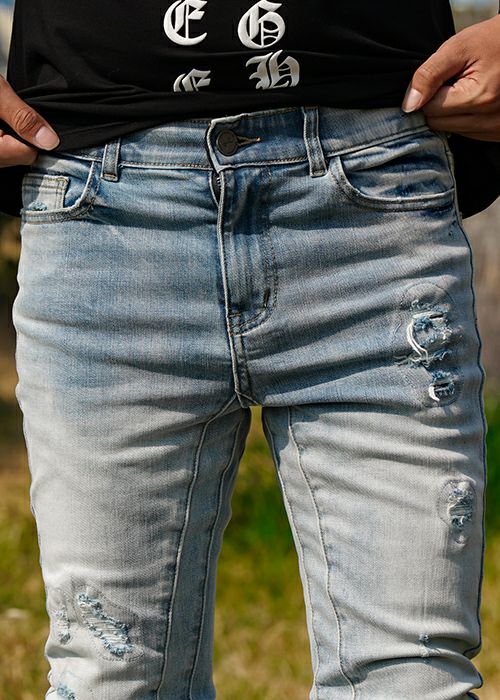 L/インディゴダメージデニムロングパンツ | adamsJUGGLER（アダムス