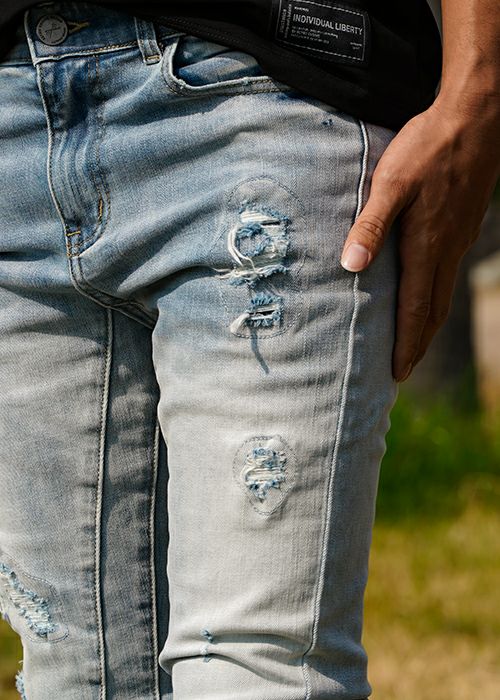 L/インディゴダメージデニムロングパンツ | adamsJUGGLER（アダムス