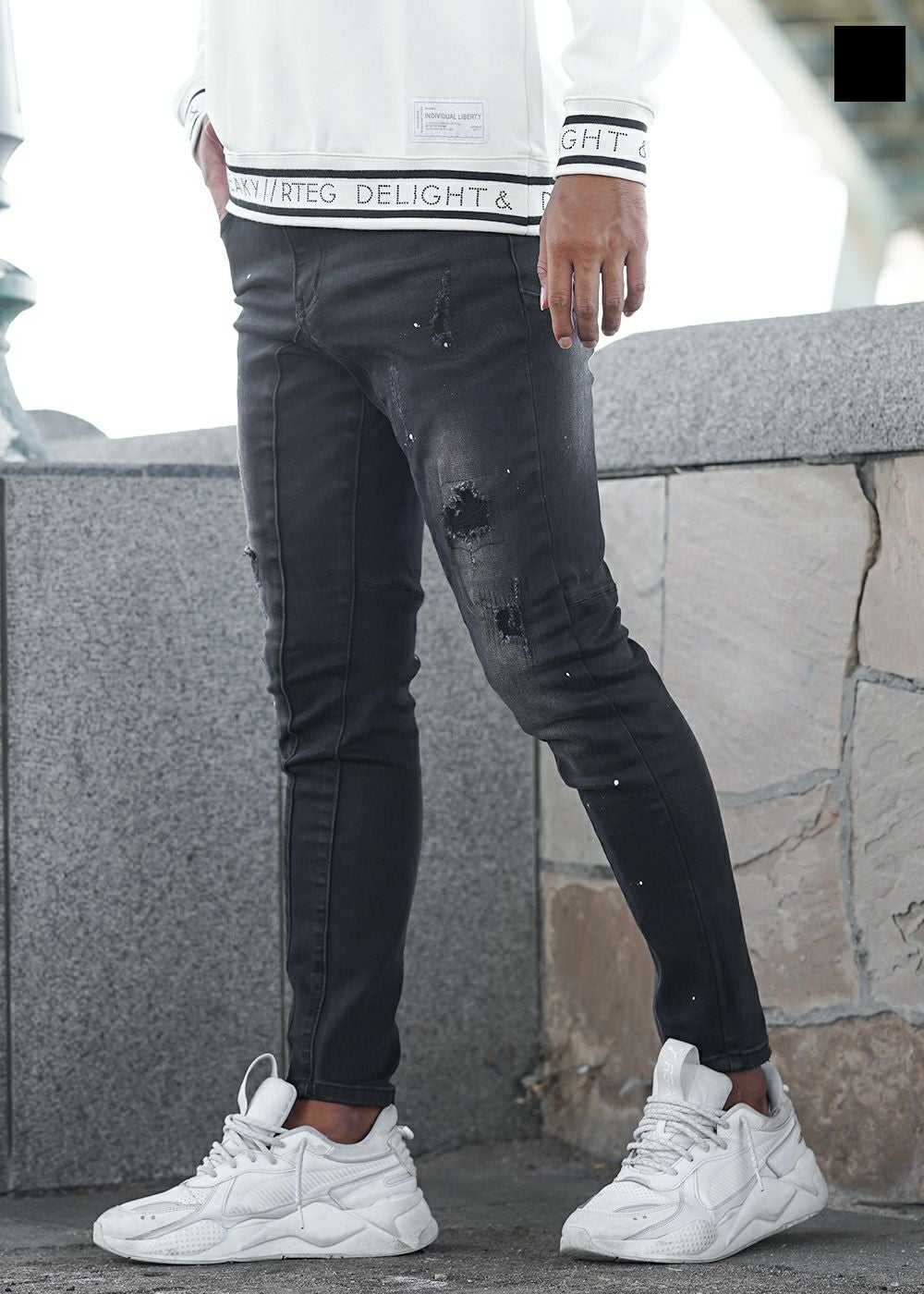 G/ブラックペイントデニムパンツ | adamsJUGGLER（アダムスジャグラー