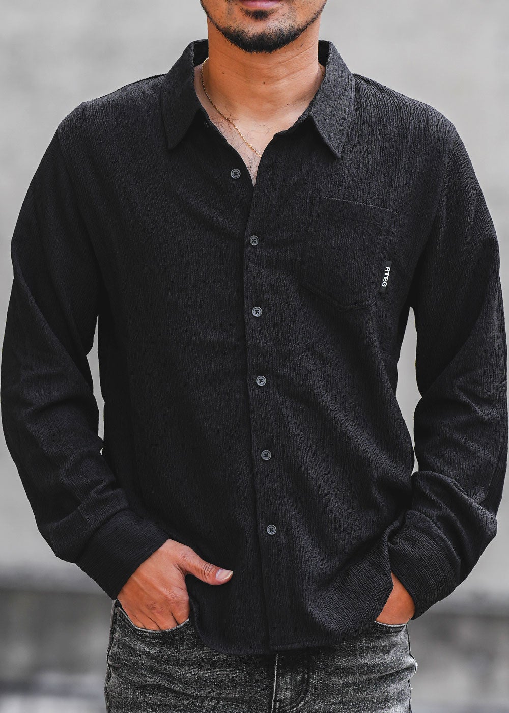 【タグ付き未使用品】Calum Mone ロング丈トップス シャツ black MIDIUMISOLID｜【30％OFF】SHEER LONG SLV SHIRT.S シアーロング